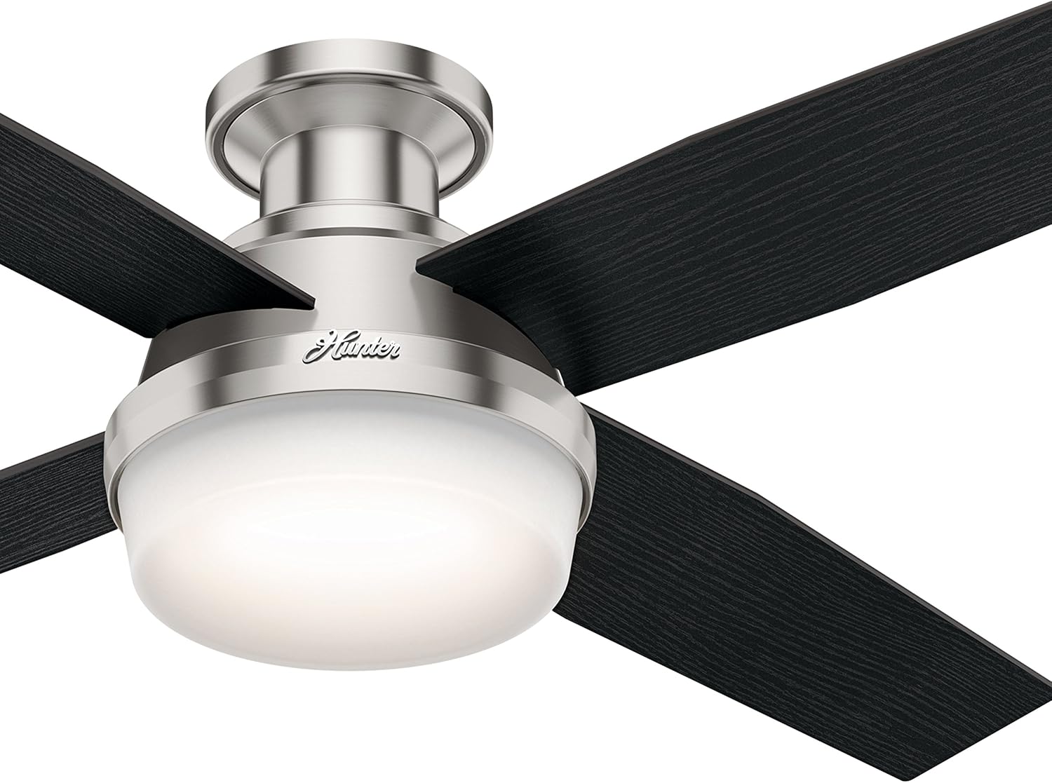 Hunter Fan 52 inch Contemporary Low Profile Brushed Nickel Ceiling Fan with LED Light kit and Remote Control, 4 Blade (Renewed)
