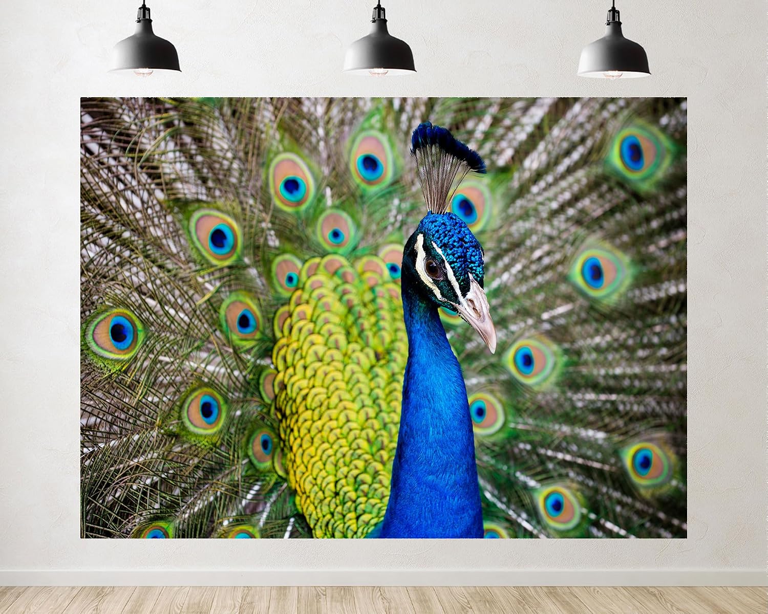 Trykid 20x10ft Vibrant Blue Peacock Feather Backdrop Exotic Tropical Bird Wildlife Beauty Photography Background Tropical Party Decoration Tapestry Photo Booth Prop Fabric