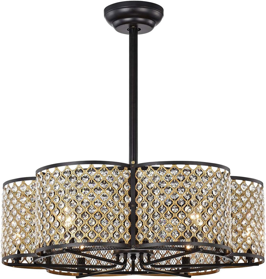 Warehouse of Tiffany CFL-8421BG Gracewood Hollow Kakutani 30-inch 6-Light Matte Black/Goldtone Crystal Fandelier Ceiling Fan, Gold