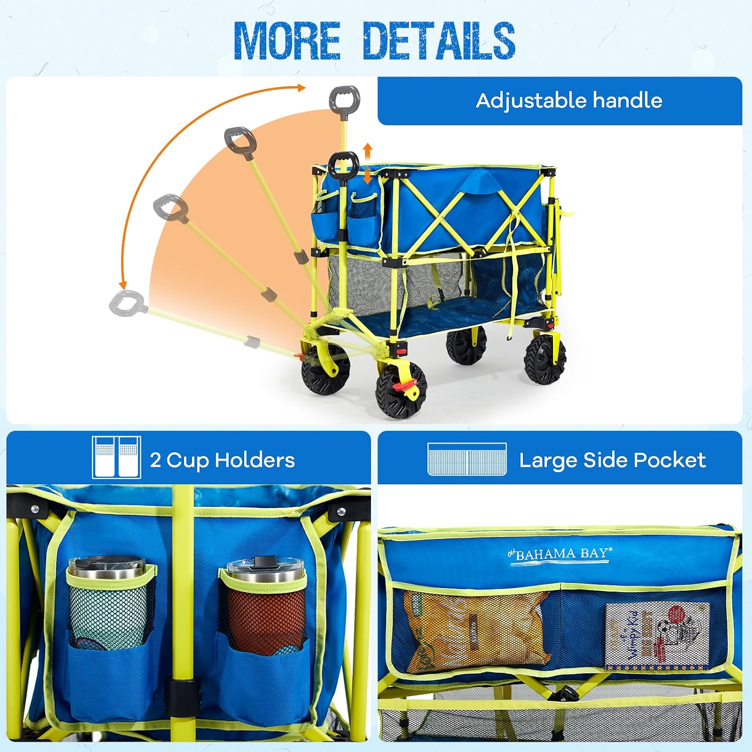 Old Bahama Bay 400L Collapsible Double Decker Beach Wagon with Brakes, Folding Beach Cart with 54' Extra Long Decker, 450LBS Heavy Duty Wagon Chart with All-Terrain Big Wheels for Sand Camping Garden