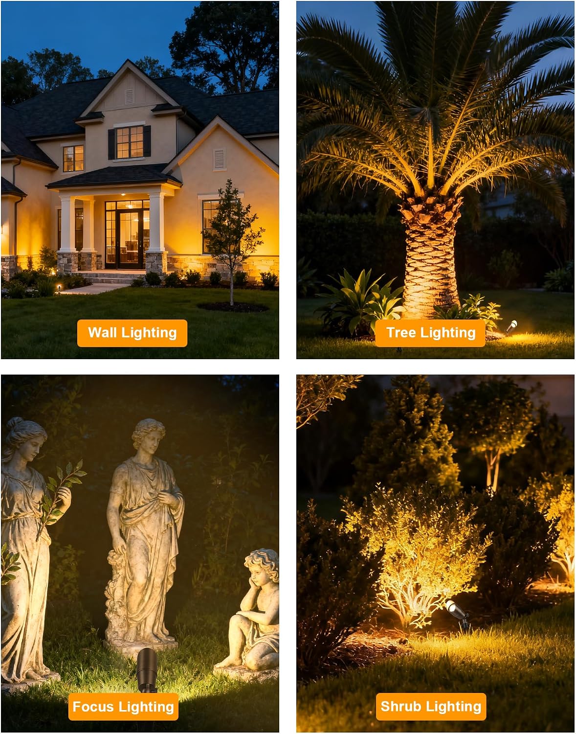PARTPHONER Solid Brass Low Voltage Landscape Lighting, Wired 12V LED Landscape Spotlights with Aluminum Housing MR16 Bulb, Heavy Duty Outdoor Waterproof Up Lights for Garden, Yard, Trees, 4Pack