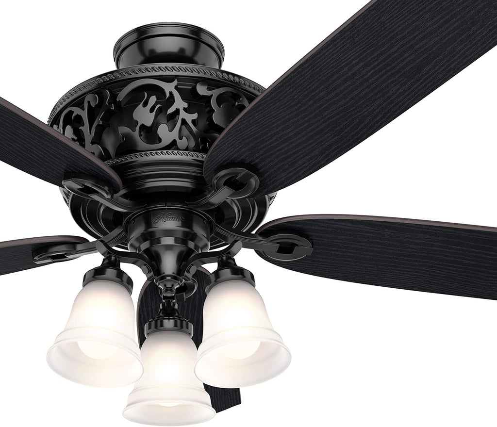 Hunter Fan 54 inch Traditional Glossy Black Indoor Ceiling Fan with LED Light and Remote Control (Renewed)