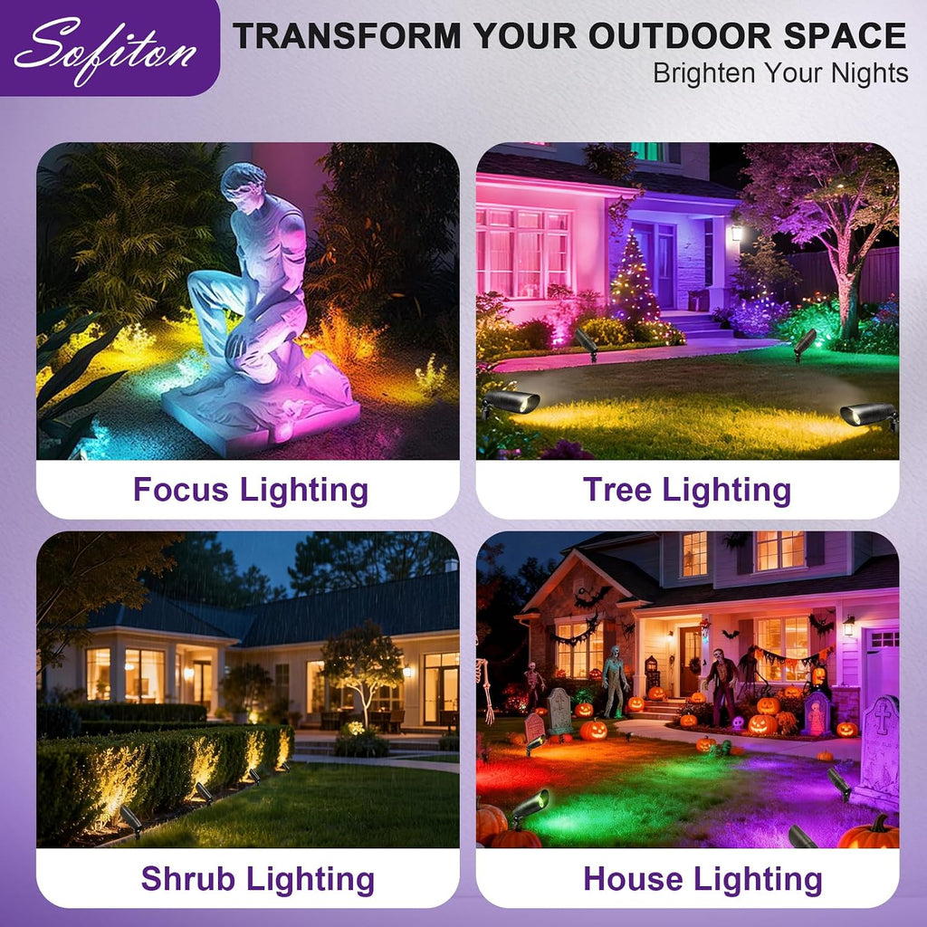 8-Pack Low Voltage Landscape Lighting with RGB+CCT Color Changing, 5W, 12-24V AC/DC, IP65 Waterproof, CRI 90+, Landscape Spot Lights Outdoor for Garden and Yard Uplighting, Bronze, ETL Listed