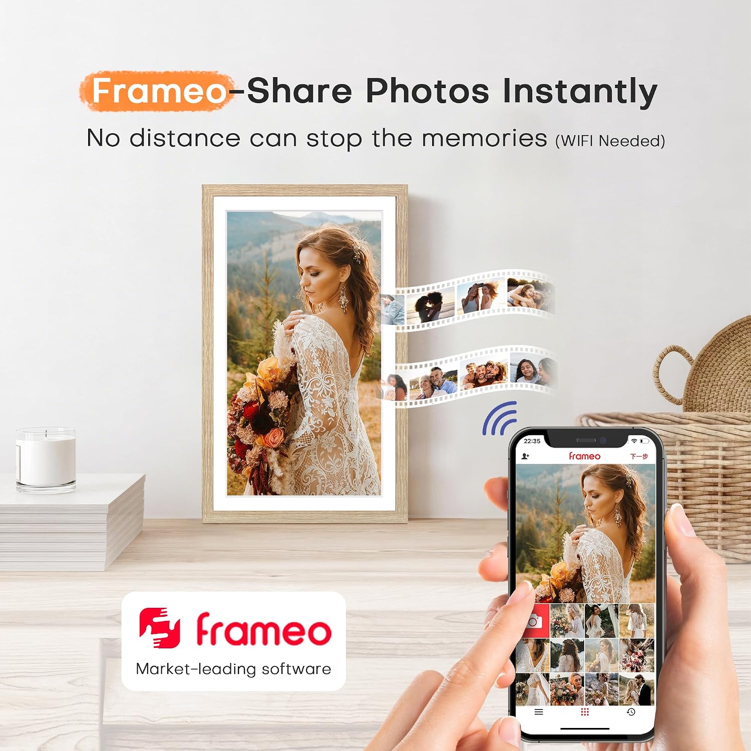 Digital Picture Frame Large, 15.6 Inch Digital Photo Frame Frameo, WiFi Electric Slideshow Frame, 1920*1080 IPS FHD Touchscreen, 32GB, Tabletop&Wall-Mounted, Share Video Picture, Gifts, Oyster White