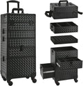 Makeup Train Case with Drawer, Rolling Makeup Case, Cosmetology Case on Wheels, Gift, Large Makeup Case Organizers, Professional for Salon Barber, Nail, Tattoo, Black