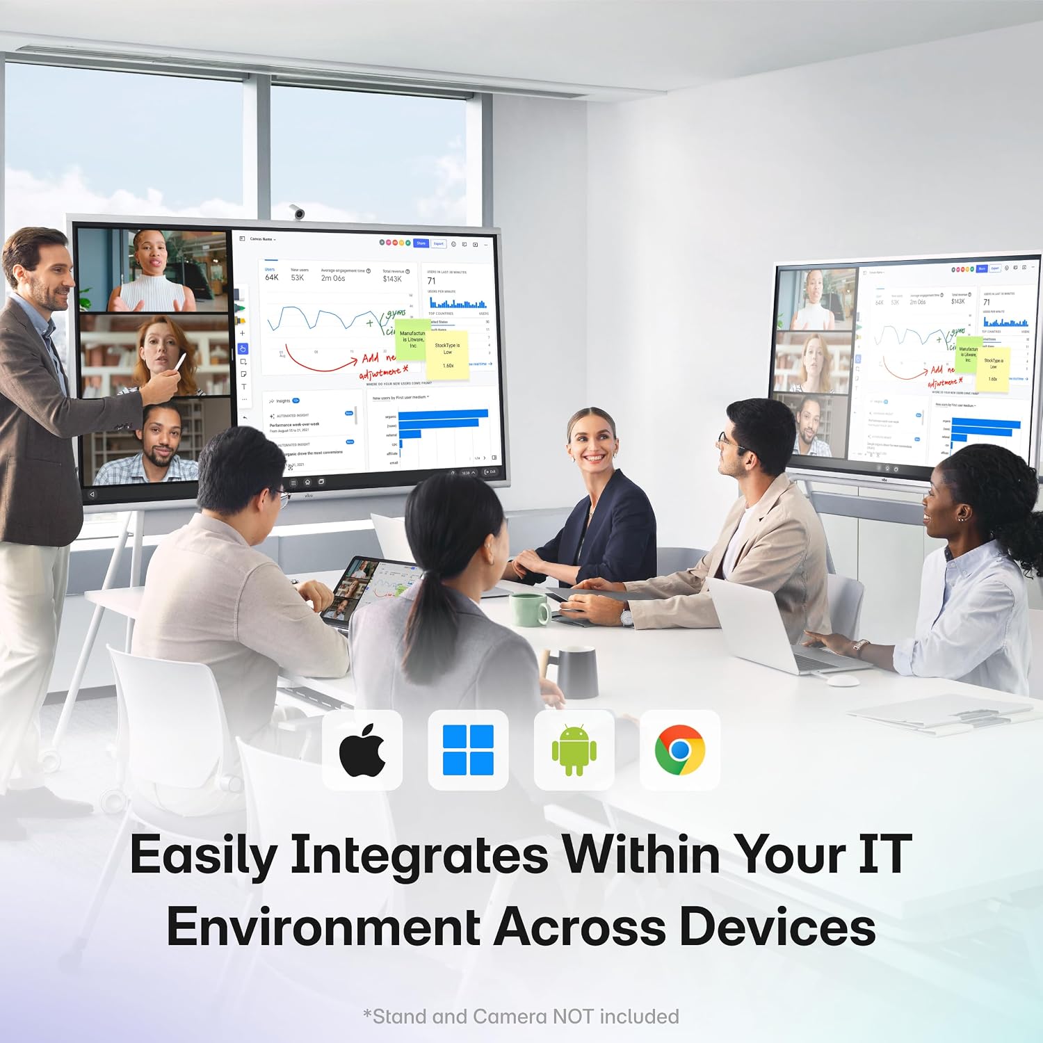 Vibe S1 4K UHD Smart Board, 55 Inch Digital Whiteboard for Office and Classroom, Chrome OS and 250+ Free Apps, Electronic Presentation Meeting Device for Hybrid Work, Interactive Touchscreen Display