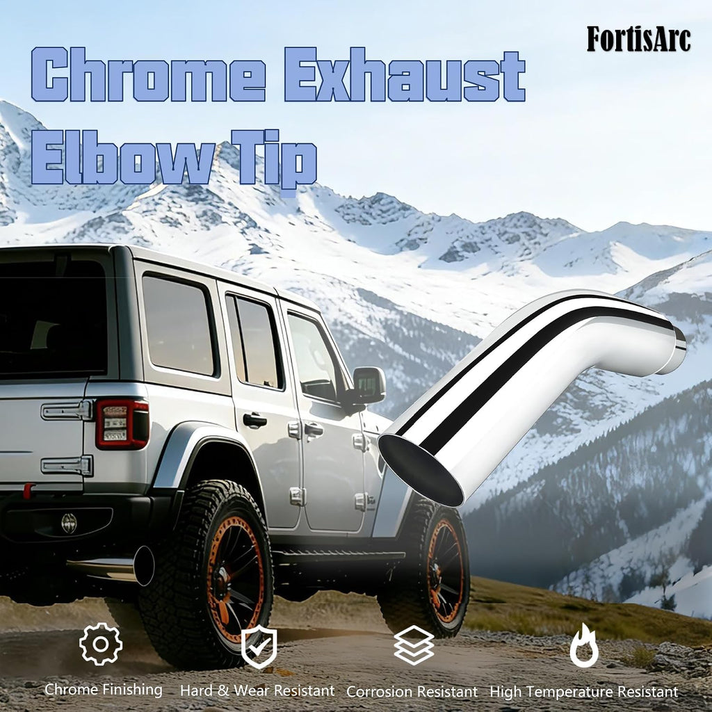 4 to 8 Inch Exhaust Elbow with Clamp - Chrome Plated 4' Inlet 8' Outlet Diesel Exhaust Tip for Trucks, Pickups & Cars