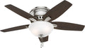 Hunter Fan 42' Hugger Ceiling Fan in Brushed Nickel with Cased White Glass Light Kit, 5 Blade (Renewed)
