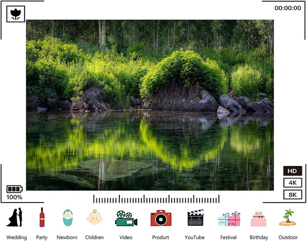 Trykid 20x10ft Lush Green Forest Stream Backdrop with Clear Reflections and Rocky Banks Photography Background Natural Home Decor Wilderness Party Decoration Photo Booth Prop Fabric