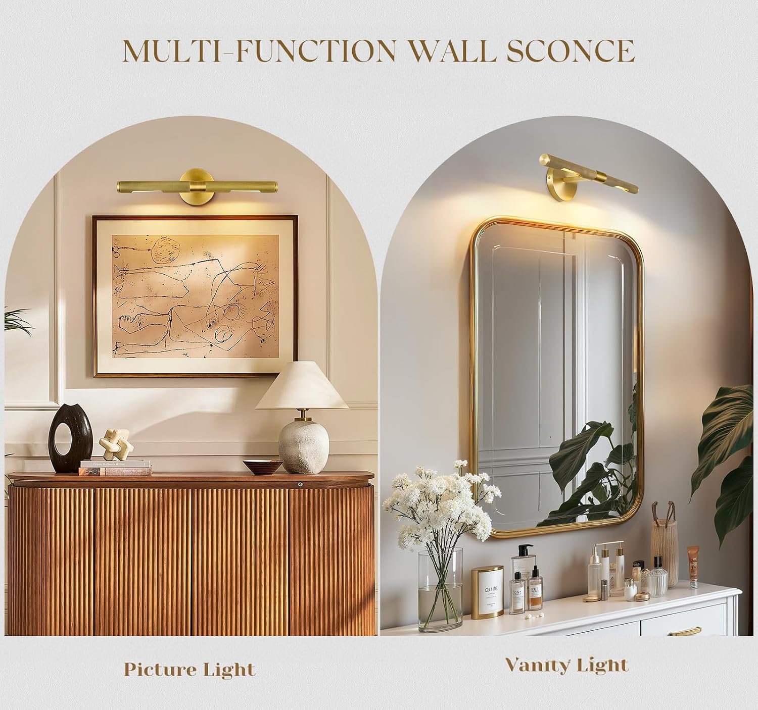 Hard-wired Knurled Picture Light, 19in Brass Picture Light for Wall, Dimmable Gold Art Lights, Rotatable 360° Sconce for Pictures Frame, Painting Wall Lights, Bathroom Wall Sconce, E12 Bulbs Included