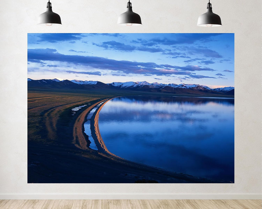 Trykid 20x10ft Blue Lake Backdrop Snowy Peaks Curving Shoreline Clear Reflections Expansive Plains Photography Background Wedding Event Party Decoration Photo Booth Prop Fabric