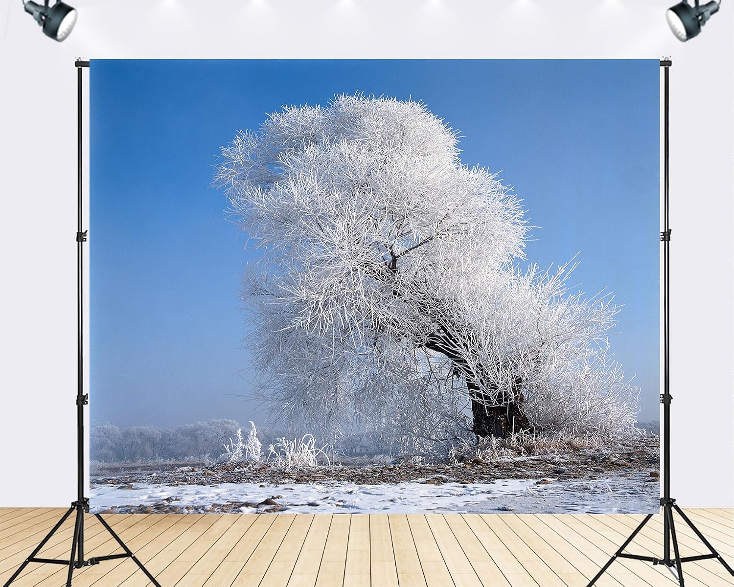 Trykid 20x10ft Frosted Tree Clear Blue Sky ICY Backdrop Delicate Crystals Serene View Photography Background for Wedding Party Event Decoration Photo Booth Prop Fabric