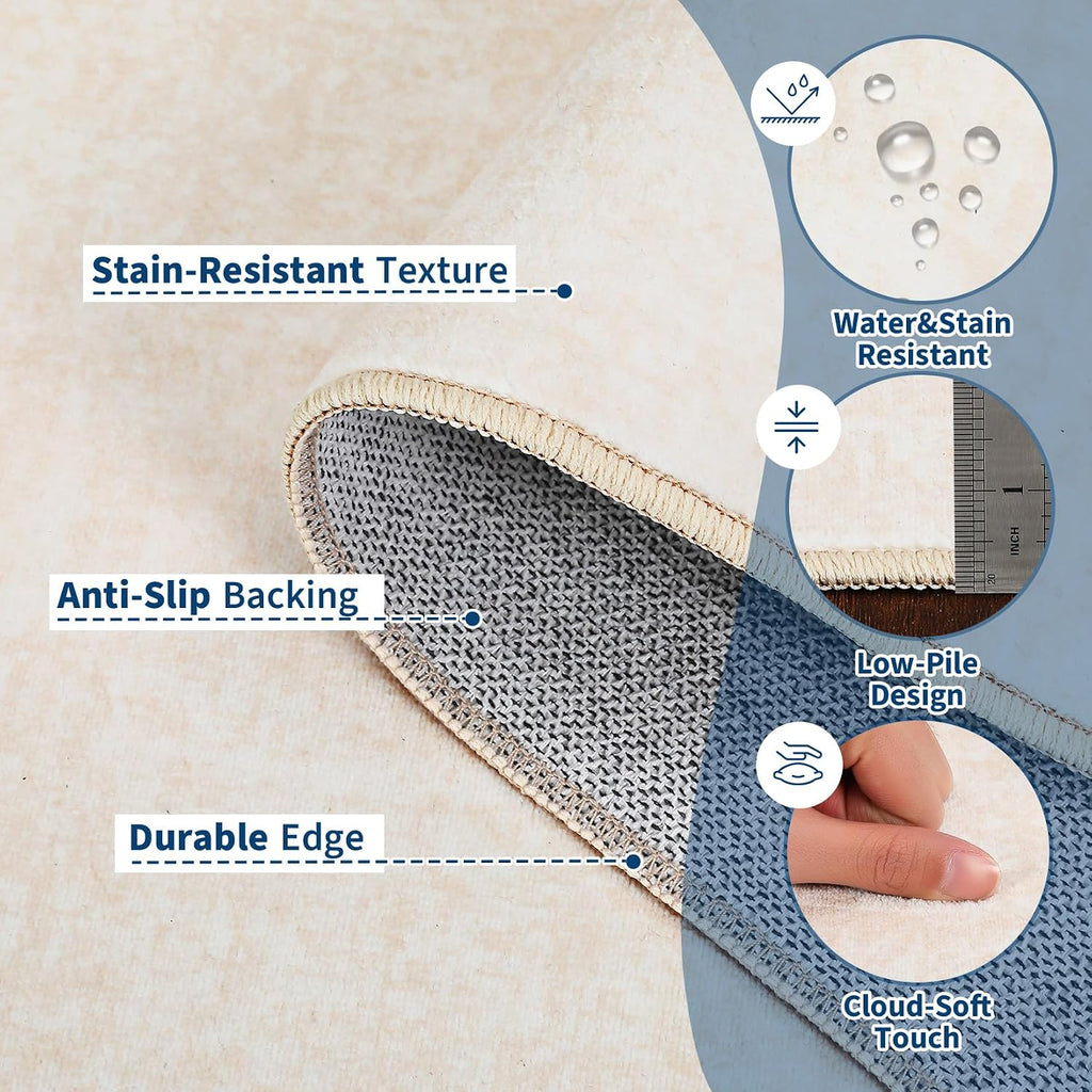 Garvee Solid Washable Rug 10x13 Area Rugs for Living Room Neutral Rugs for Bedroom,Ultra Soft Faux Wool Modern Dining Room Rug,Non Slip&Non-Shedding Low Pile Print Carpet for Home Office,Ivory White