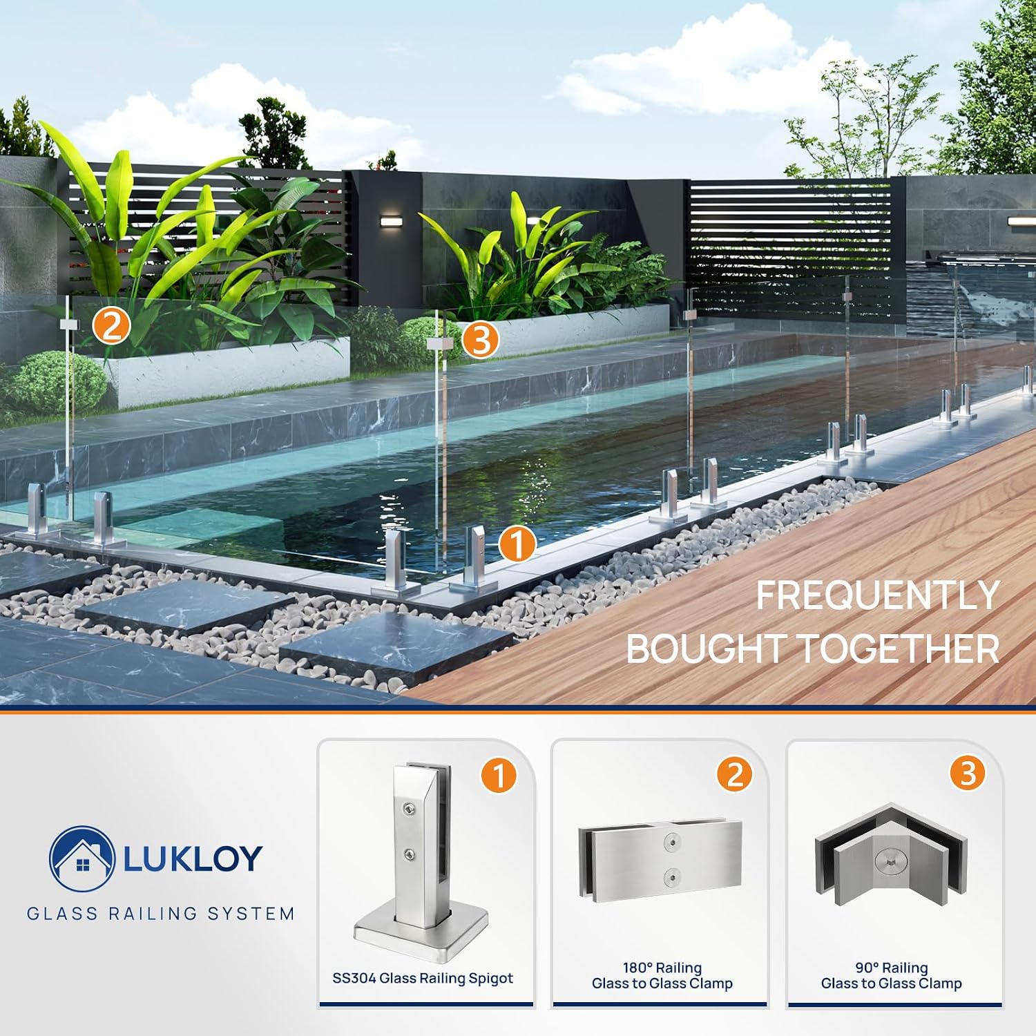 LukLoy 12 Pack T304 Stainless Steel Glass Railing Spigot Heavy-Duty Brushed Finish Clamp Post Glass Railing System, No-Drill for Pool, Deck, Stair, Balcony (12 Pack, Each Net Weight 2.1lb) - Level 2
