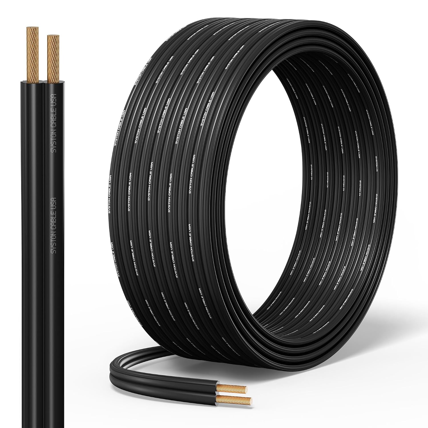 SYSTON 12/2 Low Voltage Landscape Lighting Direct Burial Stranded Wire Cable, 12 Gauge 2 Copper Conductors for Outdoor Spotlight Pathway Lighting and More Low Voltage Applications Use - 300 FT