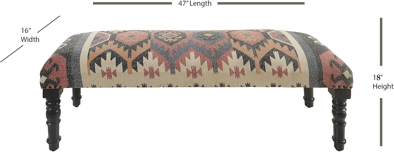 LR Home Upholstered Bench for Bedroom End of Bed |Southwestern Vintage Ottoman Bench with Cushion for Dining, Living Room, Entryway, Window, Outdoor | 47' W X 16' D X 18' H | Red/Ivory/Multicolor