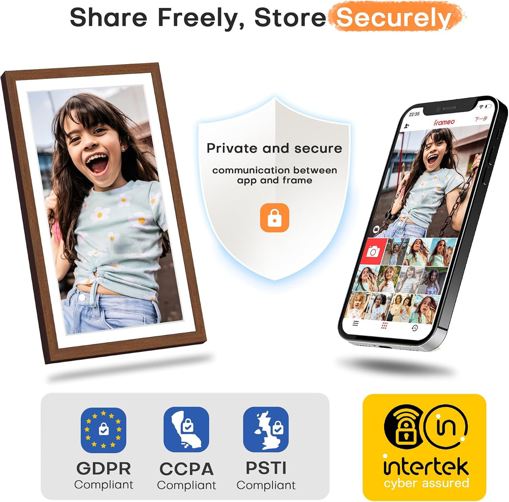 Digital Picture Frame, 15.6 Inch Frameo Digital Frame WiFi, 1920 * 1080 IPS FHD Touchscreen, 32GB, Tabletop&Wall-Mounted, Share Picture Video, Large Electric Photo Frame, Mom Gifts, Teak Woodgrain