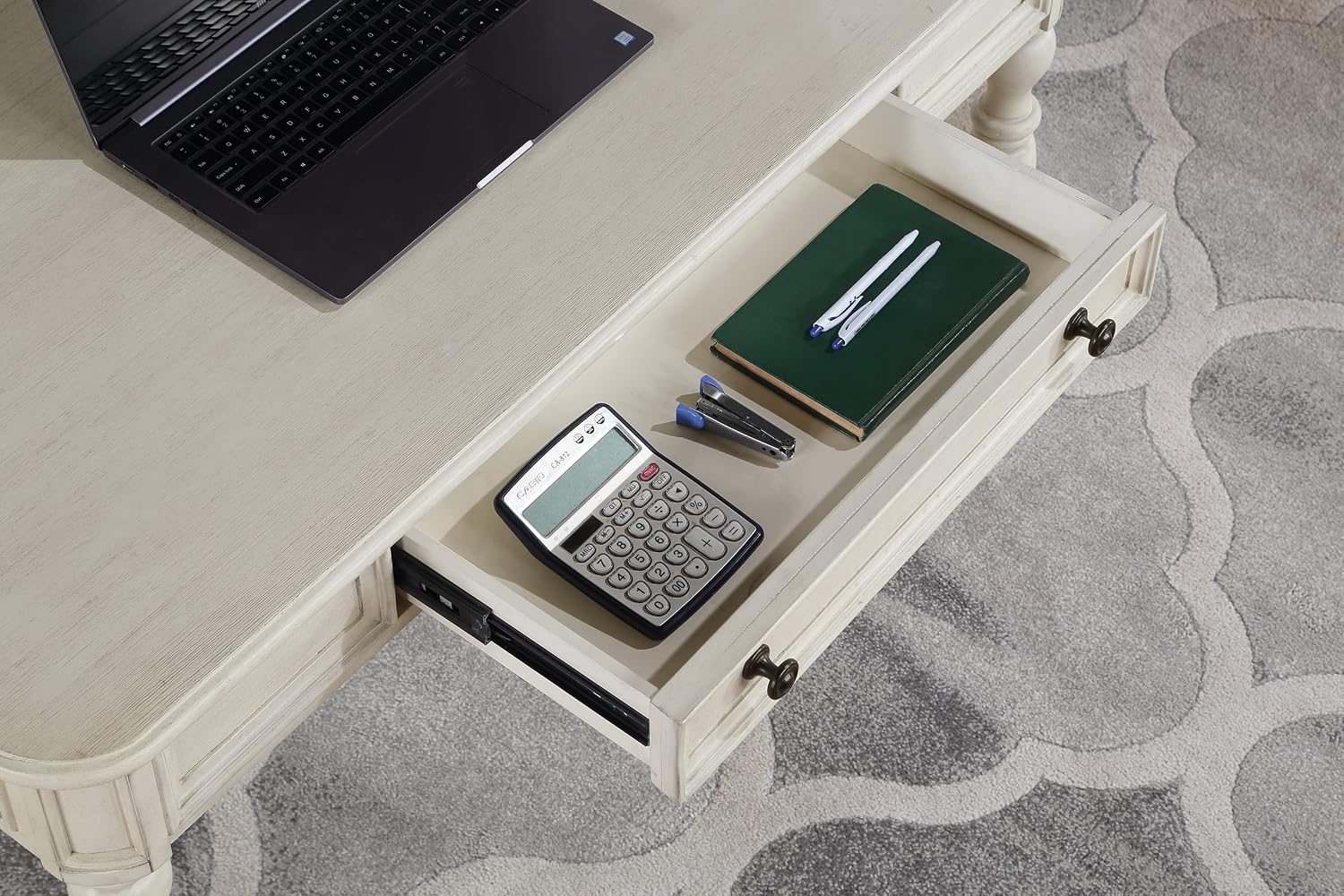 OSP Home Furnishings Country Meadows 48 Inch Writing Desk with Drawer, Antique White