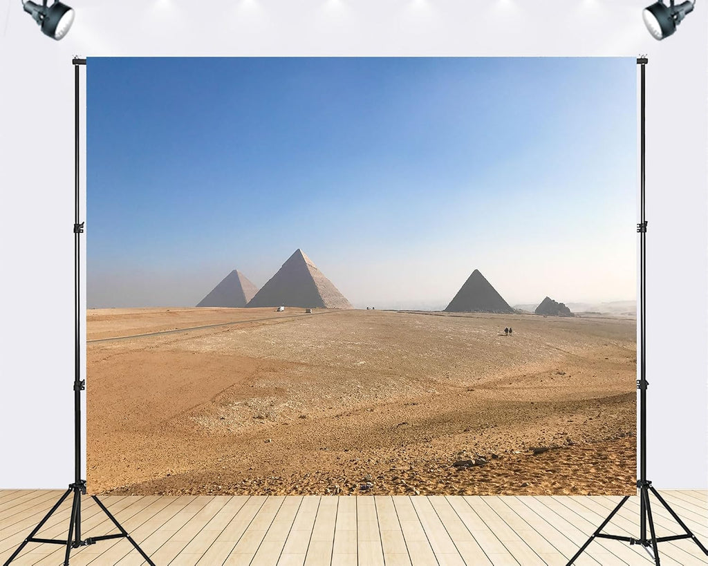 Trykid 20x10ft Ancient Desert Pyramids Backdrop Clear Blue Sky Sandy Plains Distant Horizon Photography Background Historical Party Decoration Photo Booth Prop Fabric