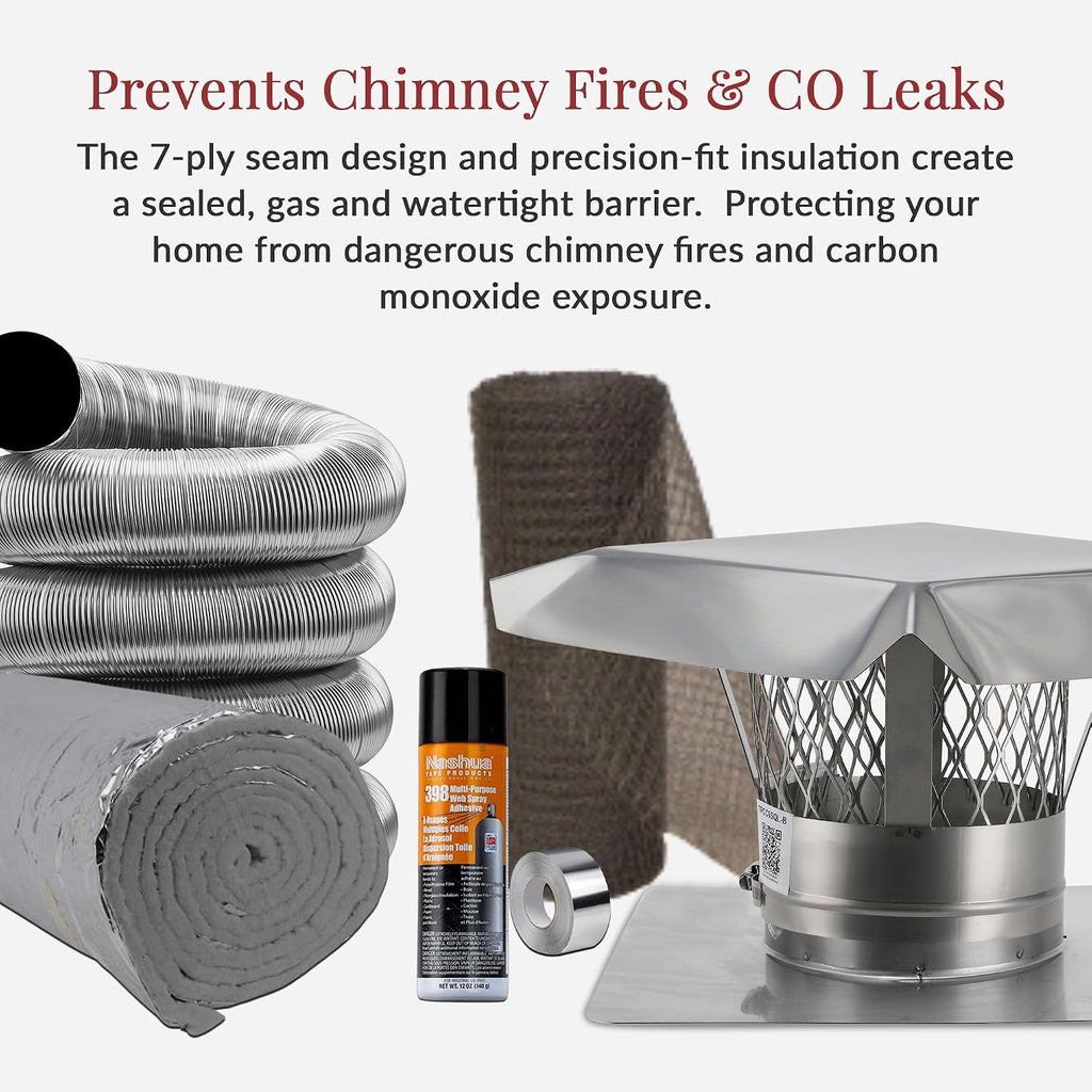 Fireside Chimney Supply Smooth Wall Basic FireSafe Flexible Chimney Liner Insert Kit with Insulation | Fireplace Insert | Stainless Steel Chimney Liner Kit | Made in USA | Heavy-Duty 6 Inch x 20 Feet