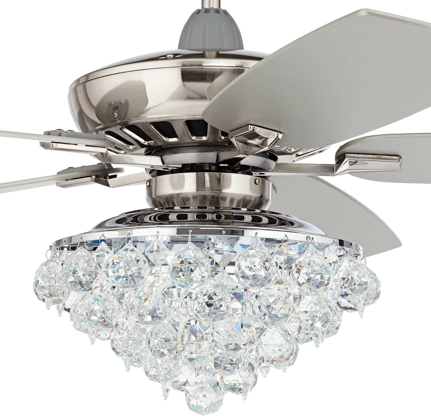 Casa Vieja 52' Journey Indoor Ceiling Fan with Light LED Dimmable Remote Control Brushed Nickel Silver Blades Crystal Ball Diamond Beads for Living Room Kitchen Bedroom Family Dining