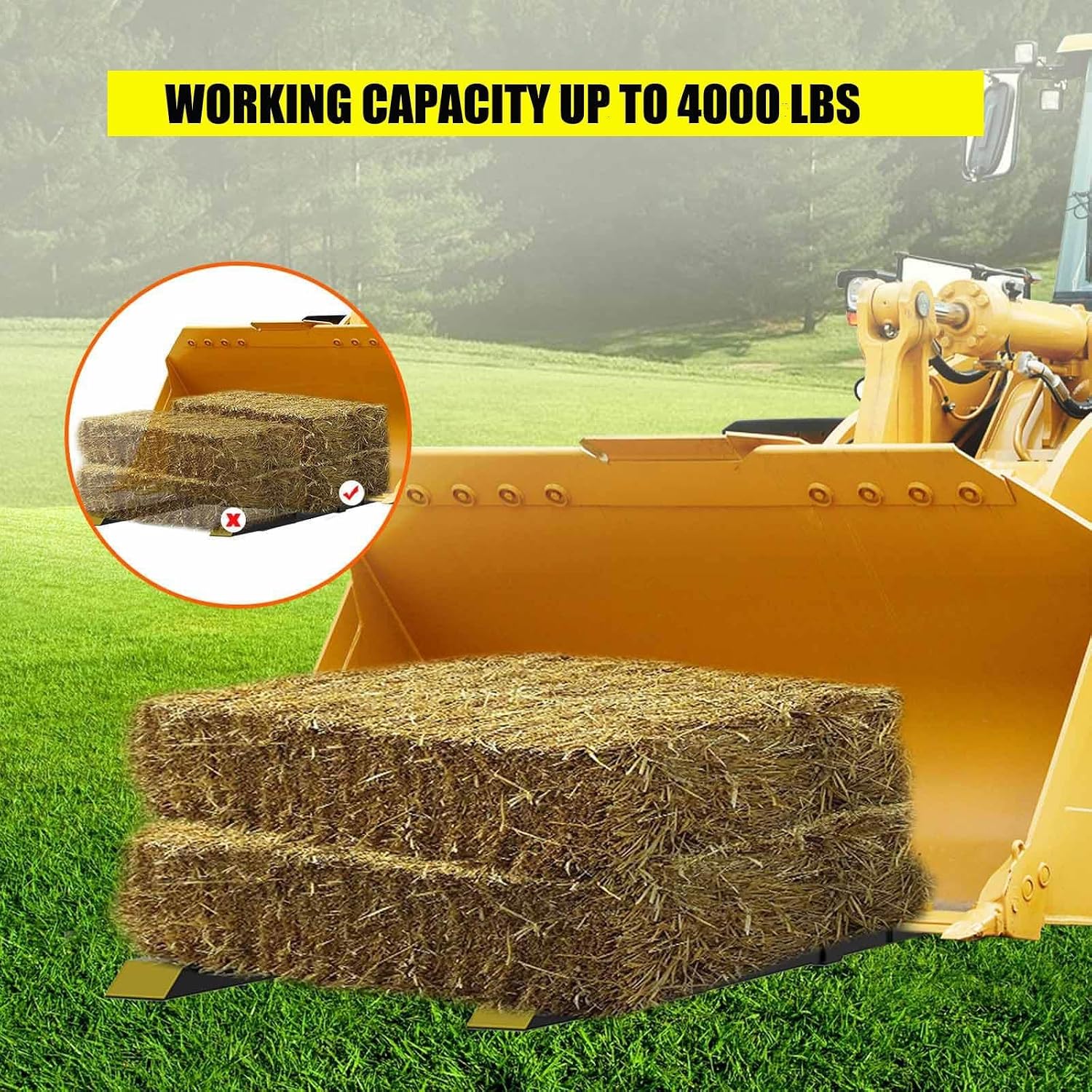 GarveeLife Pallet Forks 60 in 4000 LBS Max, Clamp On Tractor Bucket Forks With Adjustable Stabilizer Bar, Heavy Duty Front Loader Forks, Fork Attachment for Skid Steer, Loader Bucket