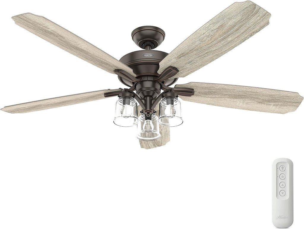 Hunter Fan 60 inch Indoor Ceiling Fan with LED Light Kit and Remote Control for Bedroom, Living Room/Family Room, Dining Room, Kitchen, Office (Renewed)