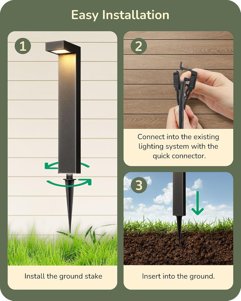 EDISHINE Low Voltage Pathway Lights Wired, 3000K 3.2W 50,000Hrs Waterproof LED Outdoor Landscape Lighting with Connectors, 12V Modern Cast-Aluminum Landscape Path Lights for Walkway Garden, 12 Pack
