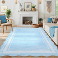 Garvee Washable Rugs 10x13 Area Rugs for Living Room Bedroom, Low Pile Ultra Soft Solid Neutral Carpet, Non Slip & Non Shedding Modern Scalloped Print Floor Mats for Home Decor, Light Blue