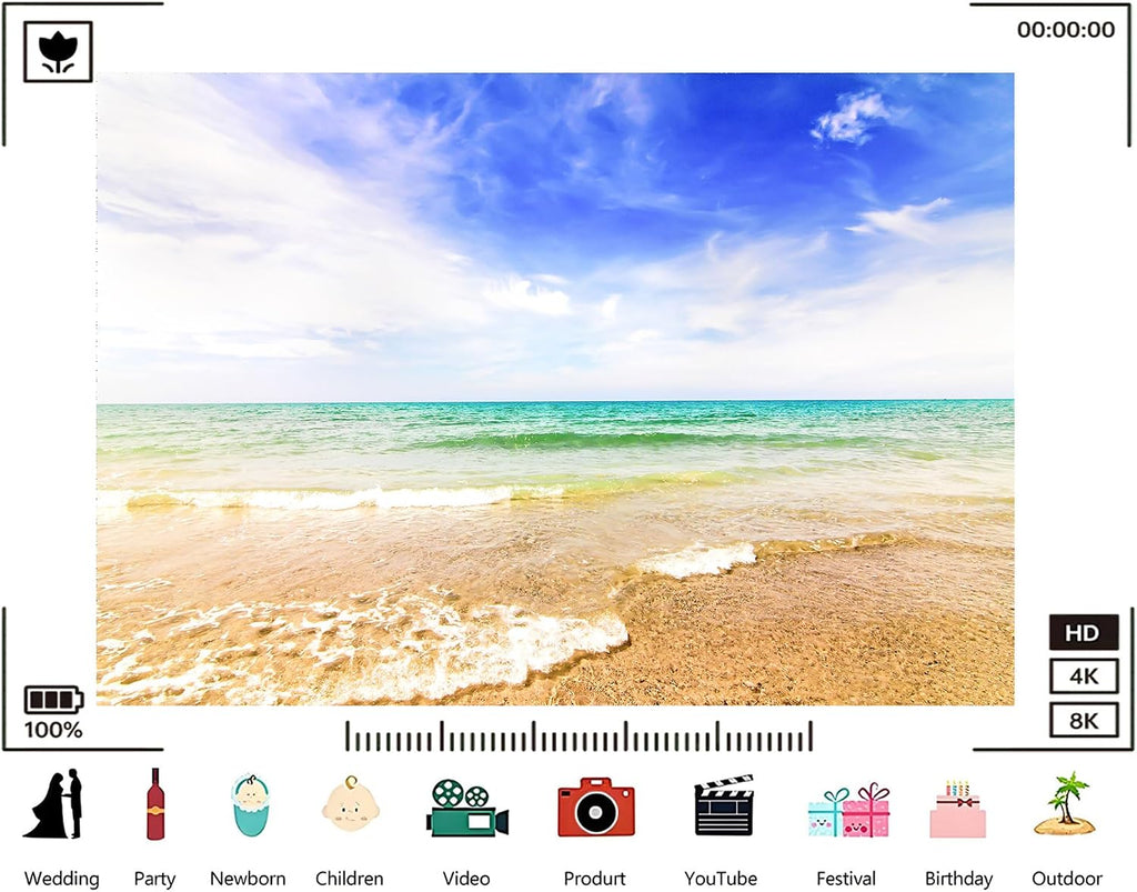 Trykid 20x10ft Serene Beach Blue Sky Gentle Wave Backdrop Sandy Shore Clear Water Photography Background Summer Themed Relax Shoot Tapestry Party Decoration Photo Booth Prop Fabric
