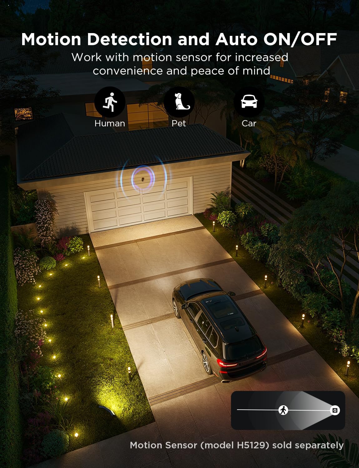 Govee Triad Outdoor Flood Lights, 48W 4500LM RGBIC 3 Head Security Lights, 2700-6500K, IP66 Waterproof, Smart WiFi Outdoor Lights with App Control for Garage, Yard, Porch, Compatible with Alexa