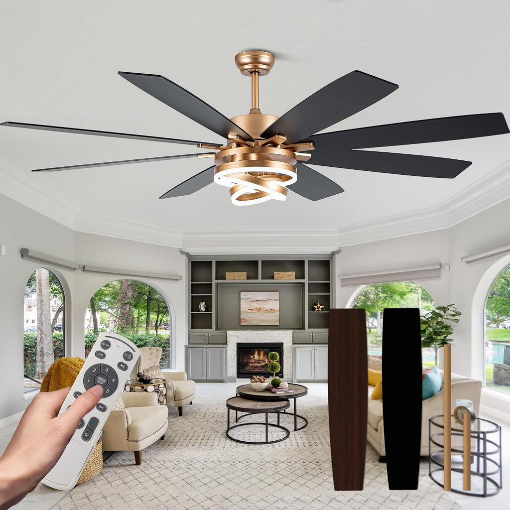 72'' Large Ceiling Fans with Lights and Remote, Indoor/Outdoor Gold Chandelier Fan with DIY Rings LED,Fandelier Ceiling Fans with Lights for Living Room/Porch/Patio