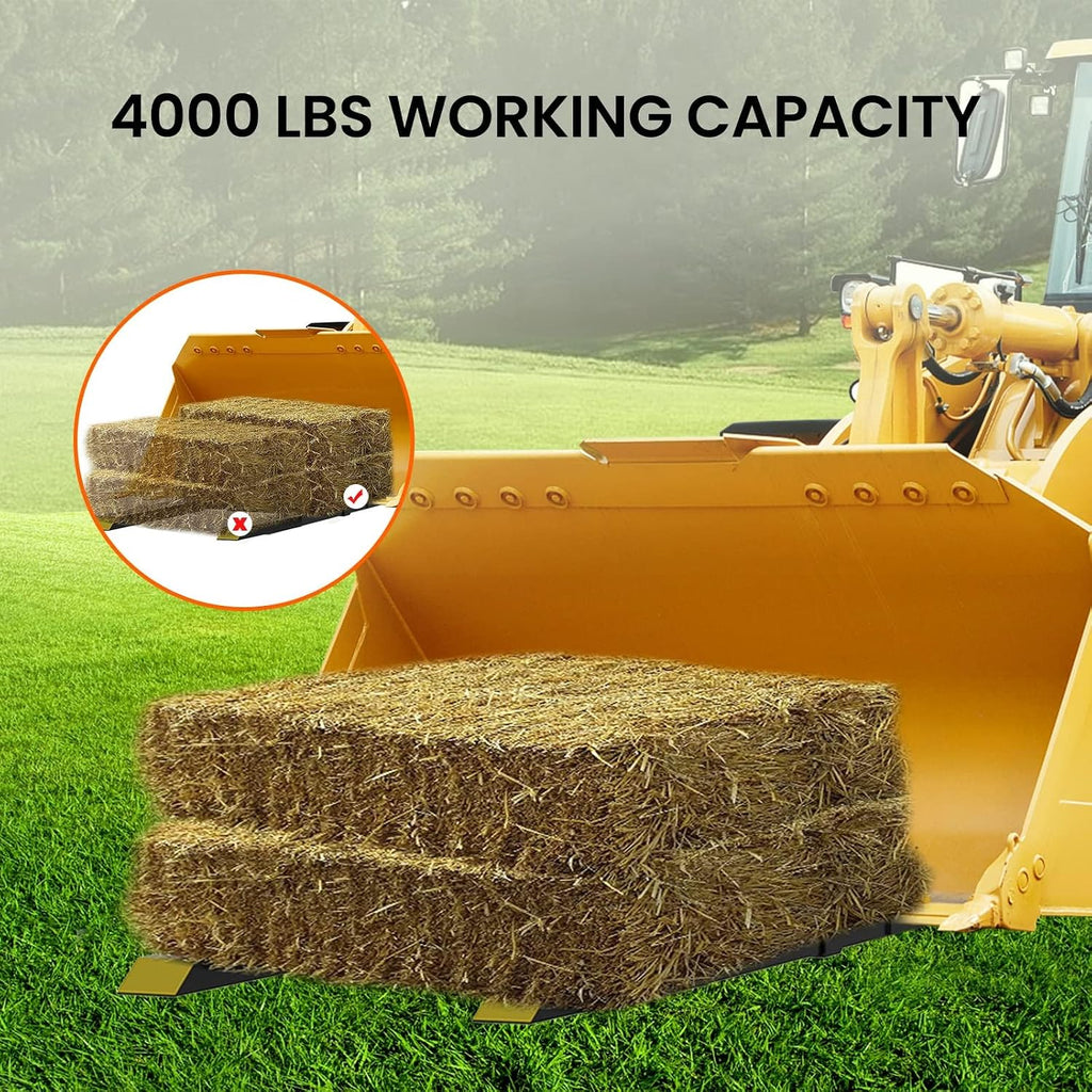 60' Heavy Duty Clamp-On Pallet Forks for Tractor Loader Bucket – 4000 lbs Capacity, Adjustable Stabilizer Bar, Skid Steer Compatible, Ideal for Material Handling