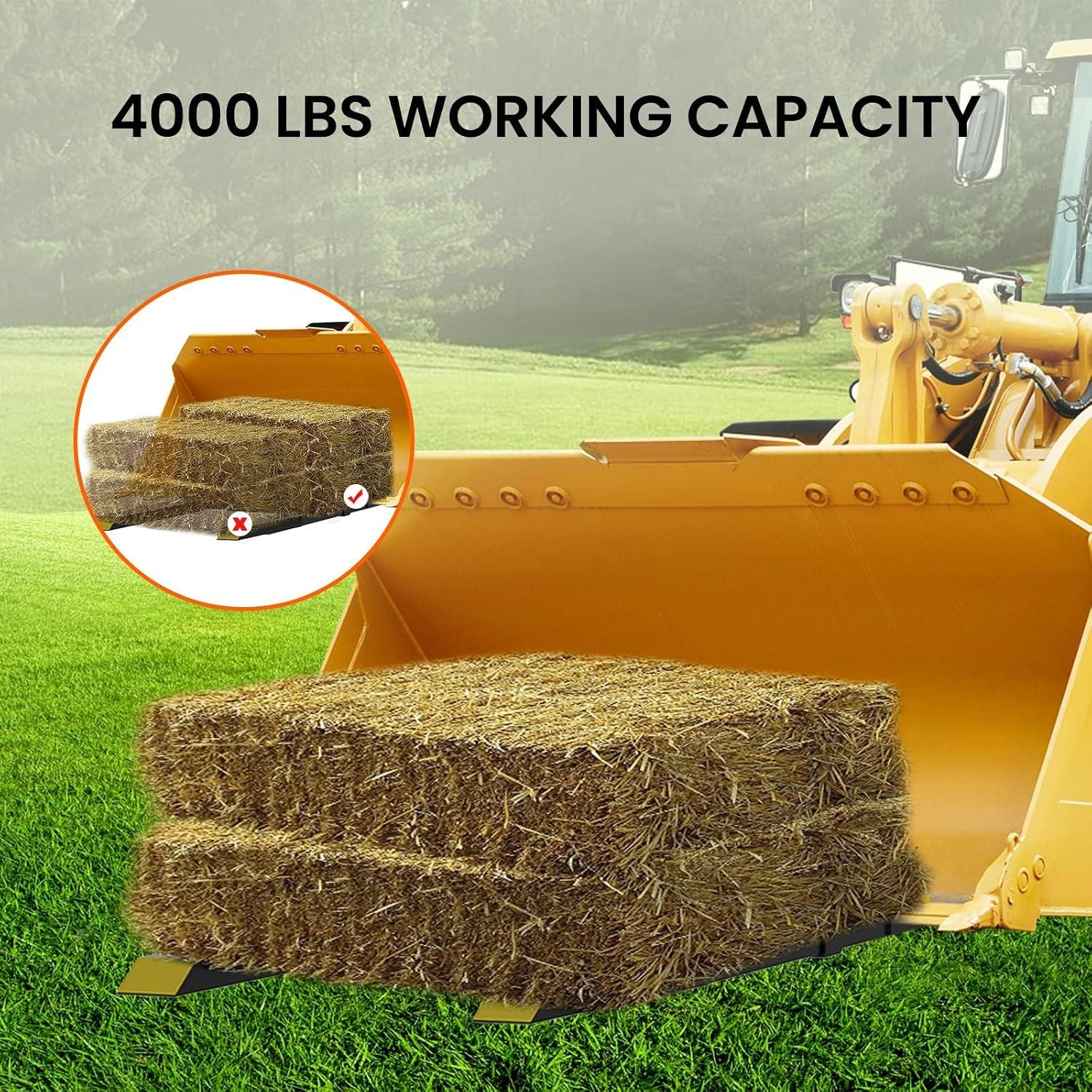 Takywep 60' Pallet Forks, Heavy Duty Clamp on Pallet Fork with 4000 lbs Capacity ＆ Adjustable Stabilizer Bar, Tractor Bucket Forks, Front Loader Fork, Fork Attachment for Skid Steer Loader Bucket