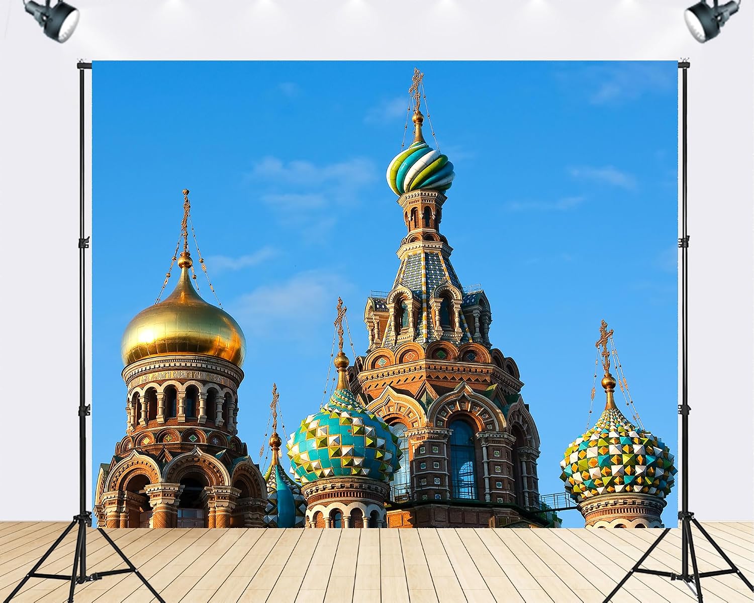 Trykid 20x10ft Orthodox Church Backdrop Colorful Domes Intricate Mosaics Clear Blue Sky Religious Architecture Photography Background Cultural Party Decoration Photo Booth Prop Fabric