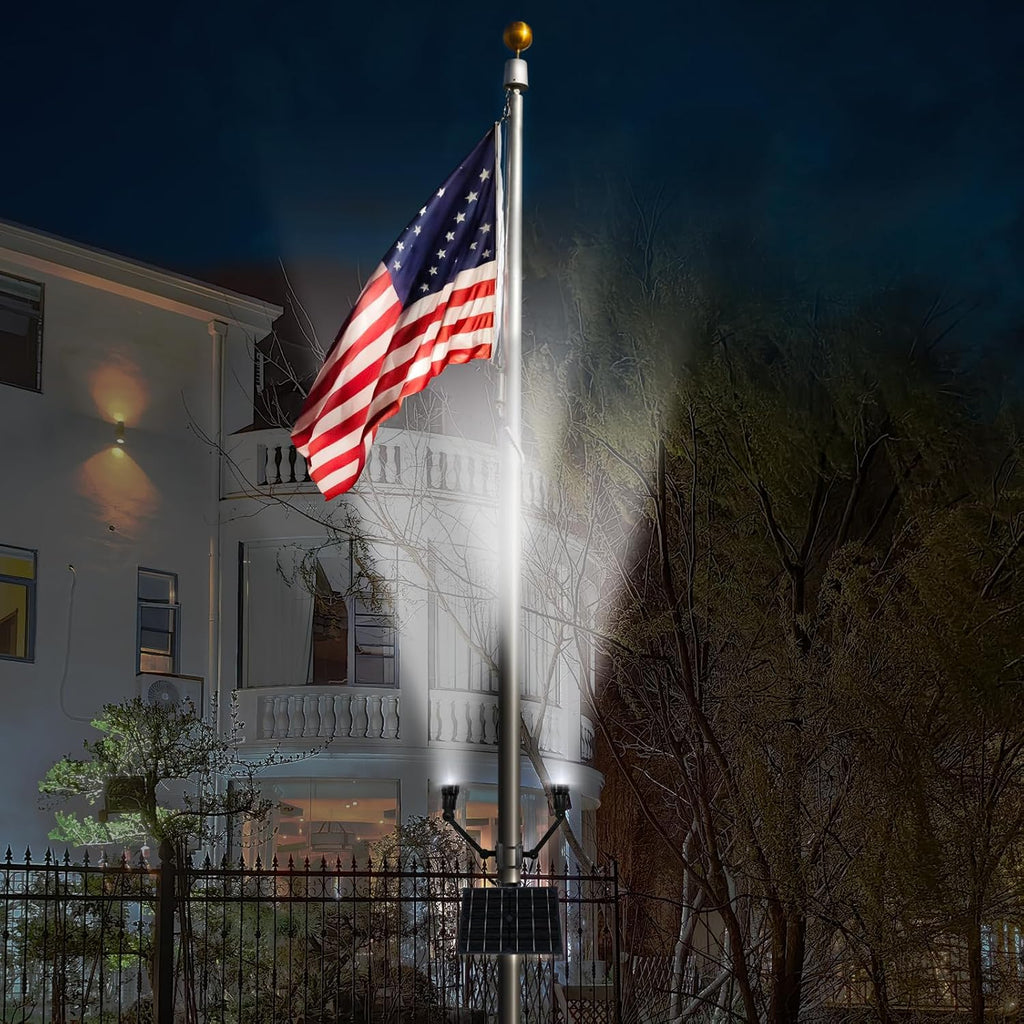 Flag Pole Light Solar Powered, 2-in-1 Super Bright Zoomable Solar Flag Light, 12000mAh 360 Degrees Illumination,Adjustable Bracket, Solar Flagple Light for Most Outdoor 15 to 40 Ft Flag poles