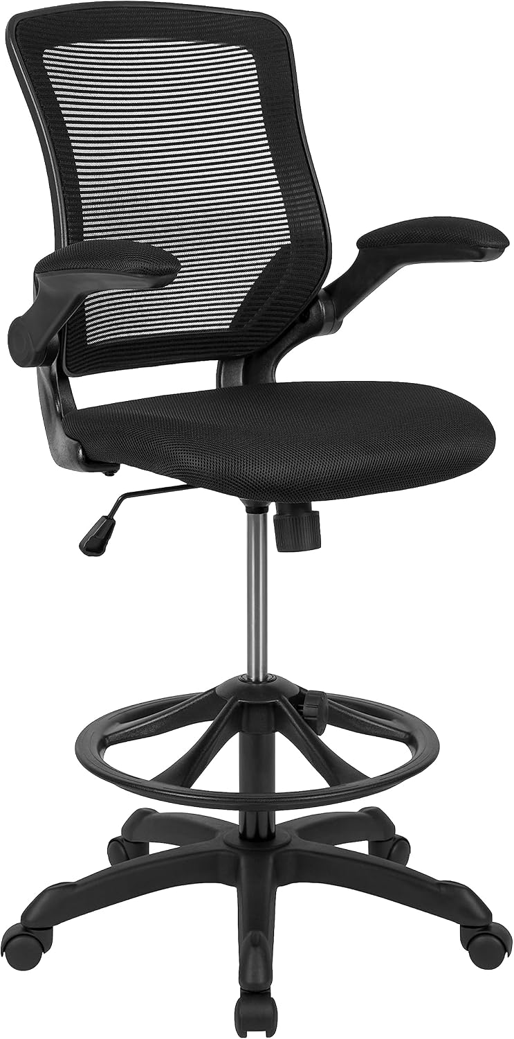Flash Furniture Kale Mid-Back Swivel Office Chair with Adjustable Foot Ring, Lumbar Support, and Seat Height, Ergonomic Mesh Executive Chair, Black