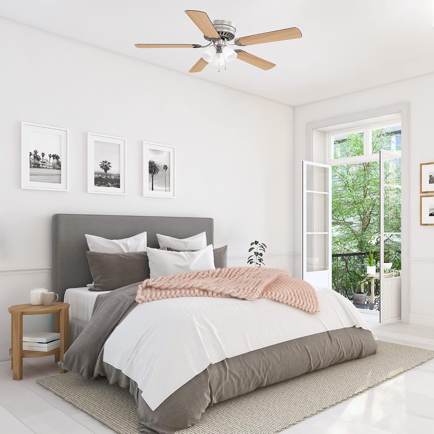 Design House Millbridge 52-Inch Hugger Ceiling Fan with LED Light Kit, 5 Reversible Blades, 3-Speed, Satin Nickel – Design House, 157388-SN