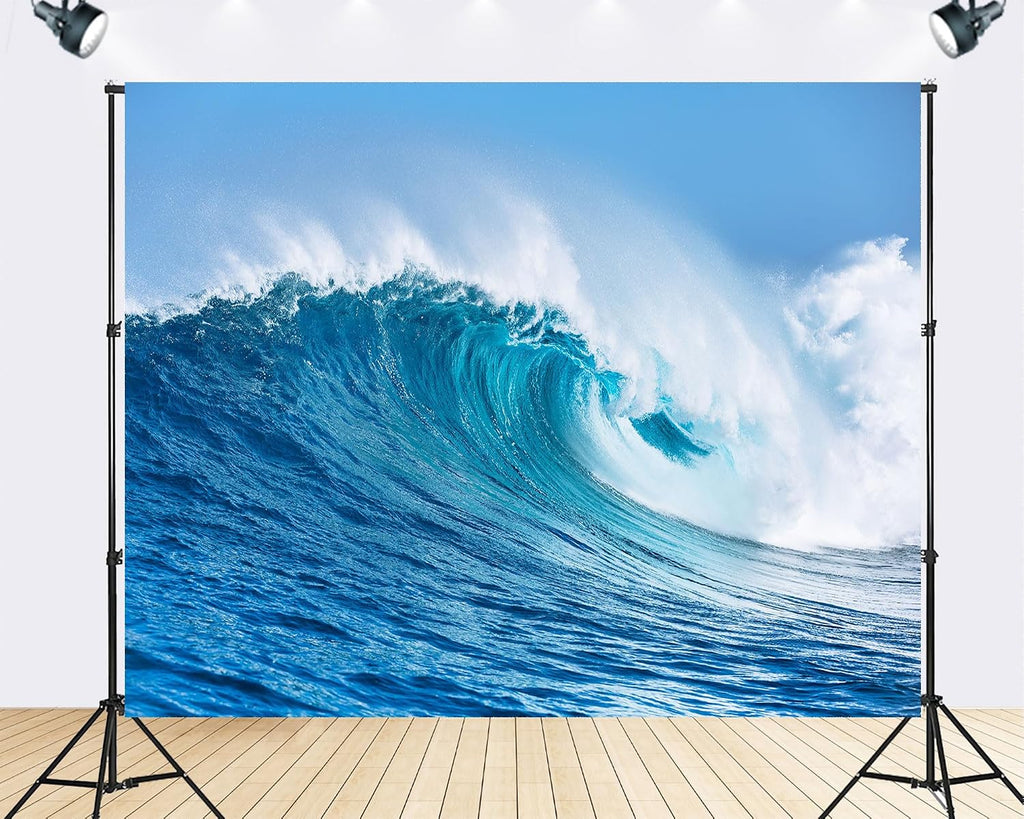 Trykid 20x10ft Turquoise Ocean Giant Wave Backdrop Crashing White Foam Clear Sky Photography Background Surfing Theme Coastal Art Tapestry Party Decoration Photo Studio Prop Fabric