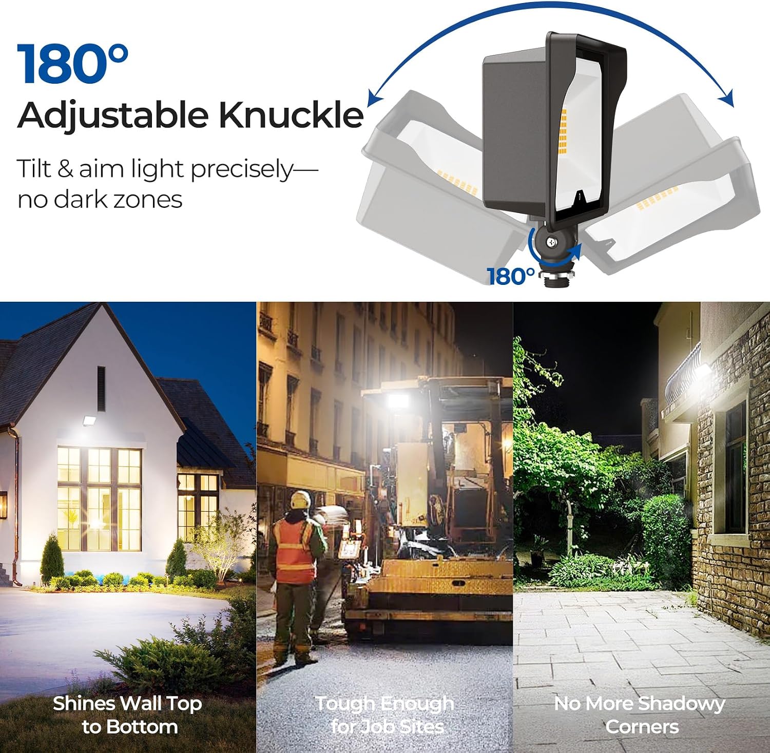CINOTON 55W LED Flood Light 3CCT (3000K/4000K/5000K), 7700LM Dusk-to-Dawn Photocell Outdoor Security Lighting, 120V IP65 Aluminum Wall Pack for Porch/Barn, 180° Knuckle Mount, 2 Modes, ETL, 4 Pack