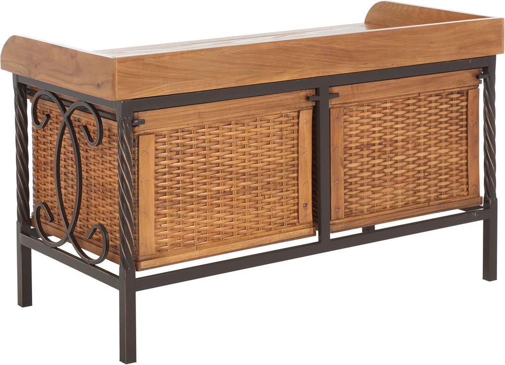 Safavieh American Homes Collection Noah Antiqued Pewter and Oak Storage Bench
