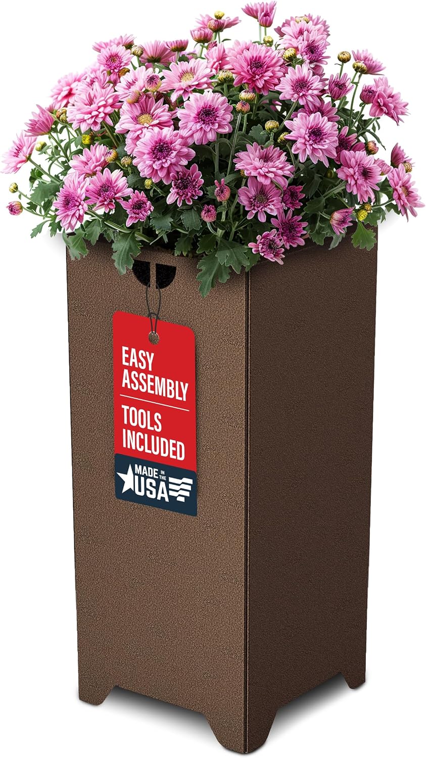 Tarter Pedestal Modern Planter for Outdoor Plants with Tools Included - 30 in. H x 13.5 in. L x 13.5 in. W - Large Raised Garden Bed Planter Box with Galvanized Steel - Lawn & Gardening Essentials