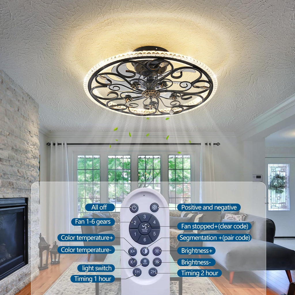 Retro Black Caged Ceiling Fan with Lights Remote Control, 6 Speeds 3 Color Industrial Ceiling Fan with Light for Kitchen Bedroom Living Room