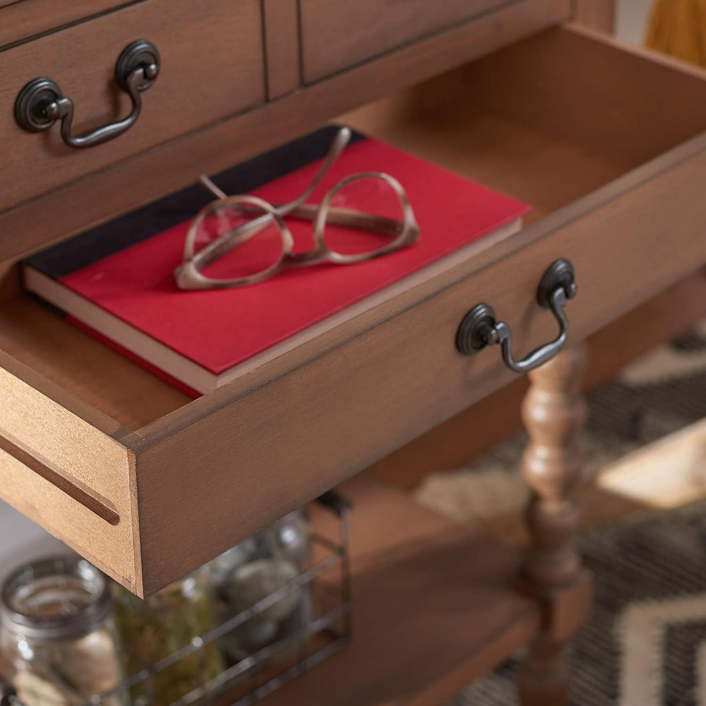 SAFAVIEH Furniture - Athena 3-Drawer Console Table - Brown - Solid Wood - Farmhouse Classic Design - Ideal for Entryway, Living Room, Hallway, 23.5' W x 13' D x 29.5' H (CNS5703C)