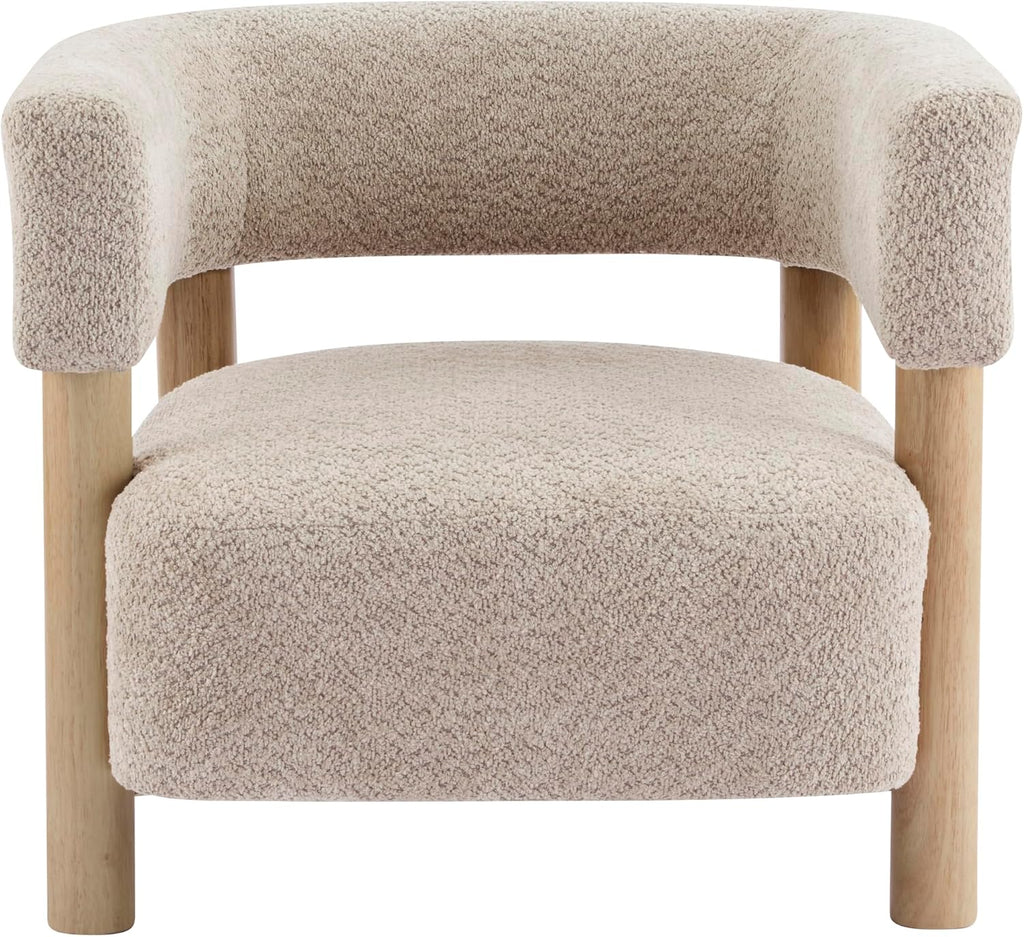 Christopher Knight Home Carly Low Profile Accent Chair, Round Backrest Side Chair, Living Room Armchair with Boucle Fabric Cushion, Comfy Reading Chair for Bedroom, Wooden Single Lounge Sofa, Wheat