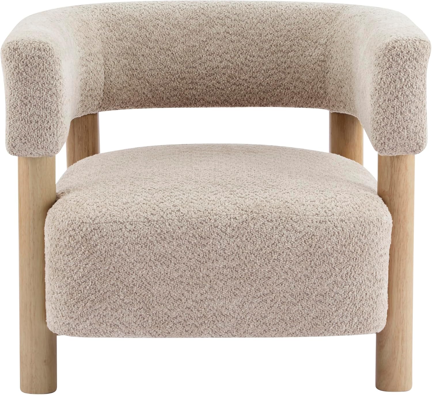 Christopher Knight Home Carly Low Profile Accent Chair, Round Backrest Side Chair, Living Room Armchair with Boucle Fabric Cushion, Comfy Reading Chair for Bedroom, Wooden Single Lounge Sofa, Wheat