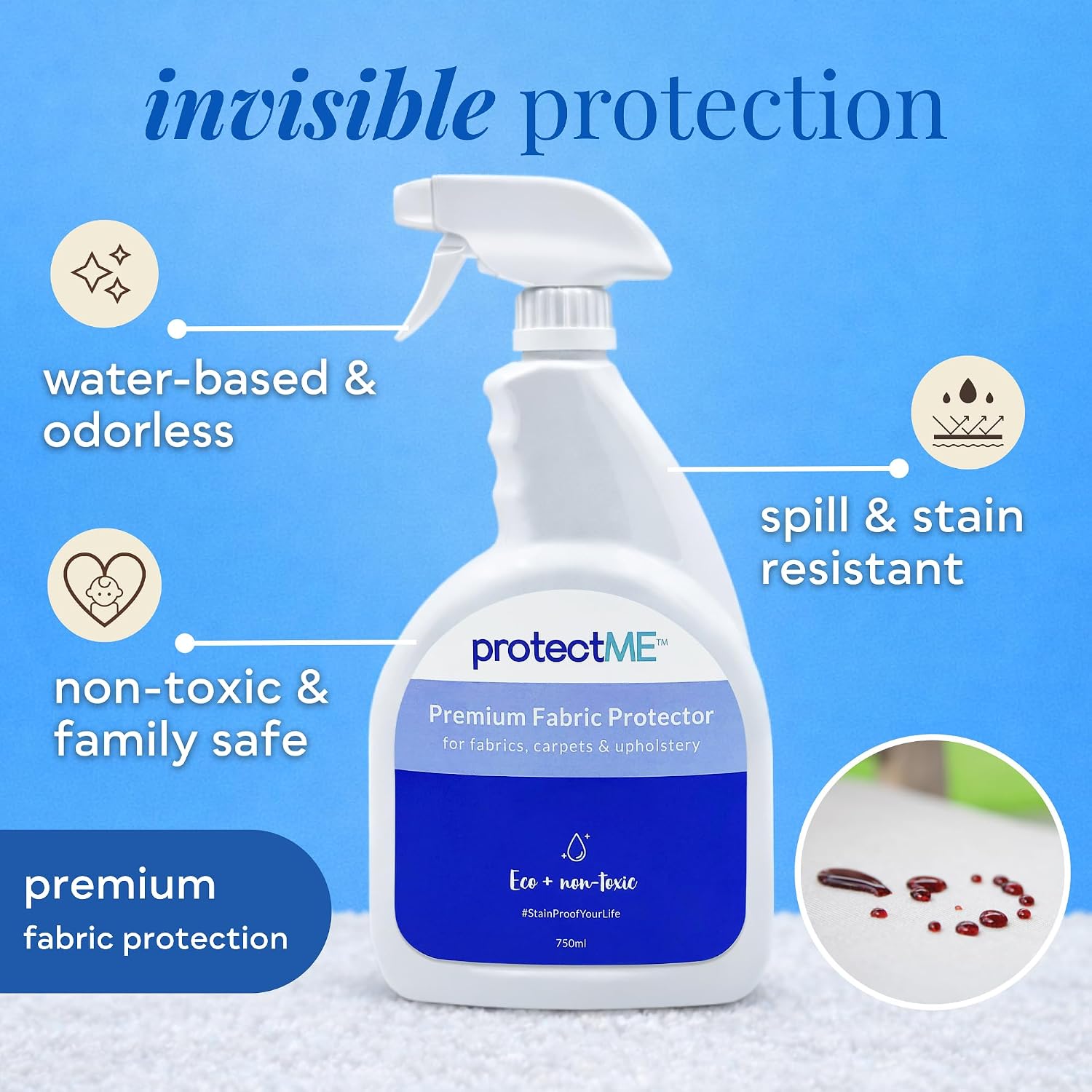 protectME Fabric Protector Spray Bundle - 25.4 oz + 84.5 oz - Non Toxic, Odorless Upholstery & Fabric Stain Guard for Couch, Carpet, Shoes, Sofa, Furniture - Water-Based & Long-Lasting Protection