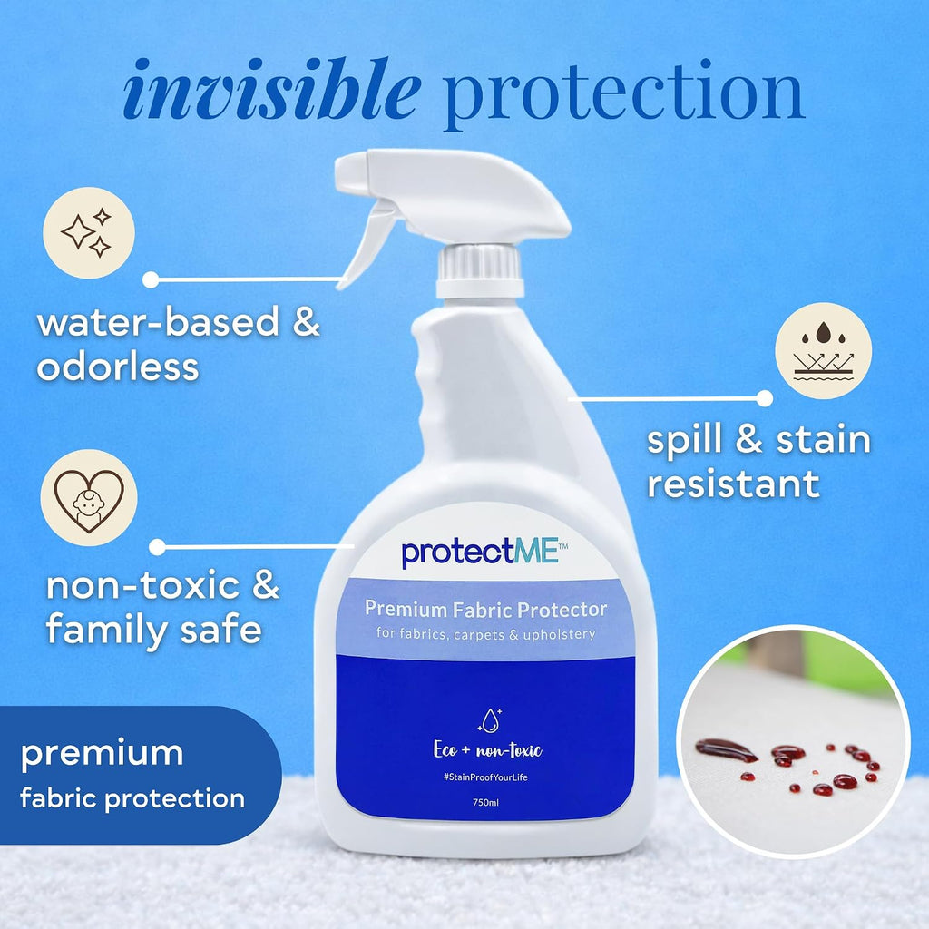protectME Fabric Protector and Stain Resistant Spray - Upholstery Fabric Spray for Stain Guard for Carpet, Shoes, Couch, Sofa - Non Toxic Water Based Furniture Protector - 84.5 Fl. Oz. +Sprayer