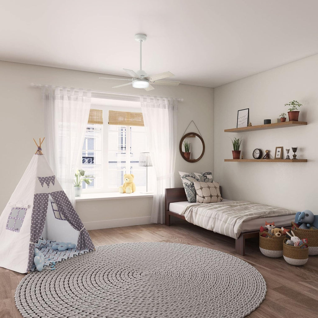 Hunter 44 inch Indoor Ceiling Fan with LED Light and Remote Control - White Ceiling Fan, Standard Mount, 6 Blades, For Bedroom, Living Room, or Kitchen, Quiet - Pacer 51205, Fresh White