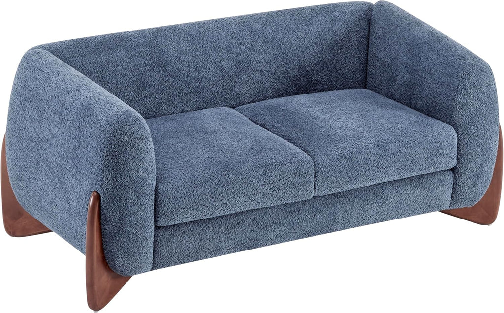 Christopher Knight Home Alma 63' Boucle Loveseat with Wood Legs, 2 Seater Sofa Couches for Living Room, Upholstered Couch Chair, Soft Seating Lounge Sofa Chair, Cozy Loveseat with Armrest, Navy Blue